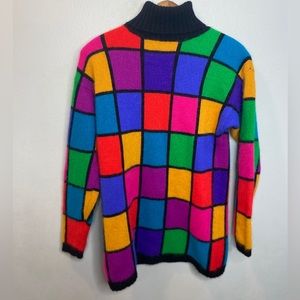 90’s Vintage Rafaella Colorful Turtleneck Pullover Wool Sweater Women’s Size S
